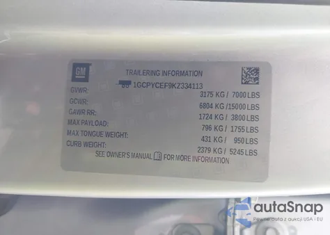 2019 Chevrolet Silverado 1500 Custom Trail Boss from USA, damaged, VIN 1GCPYCEF9KZ334113